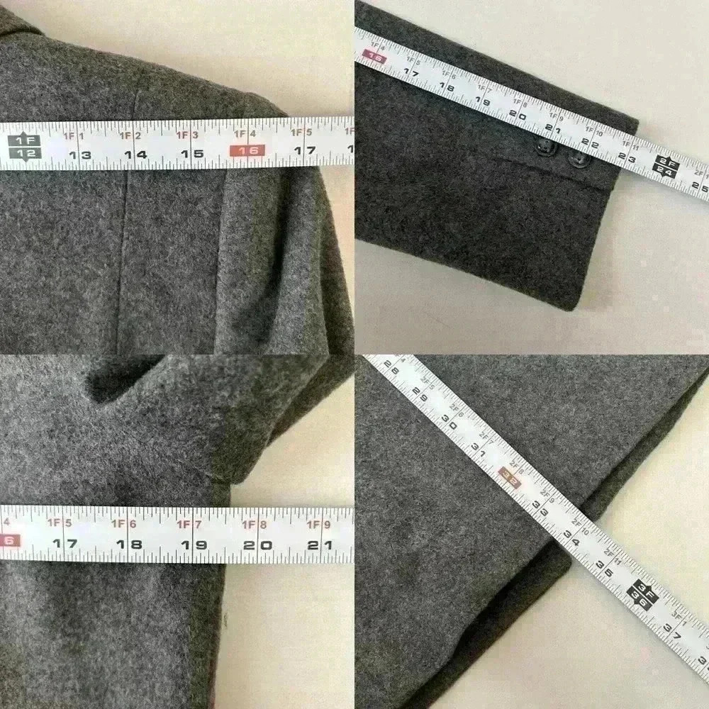 Vintage Wool Blend Pea Coat Single Breasted Neutral Classic Grey Size 10 Petite - Picture 14 of 16